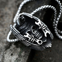 Biker Eagle Skull & Wrench Pendant Necklace