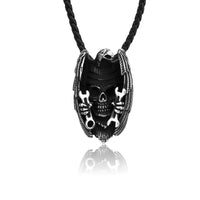 Biker Eagle Skull & Wrench Pendant Necklace