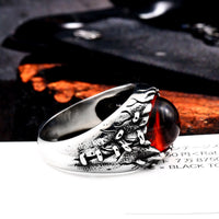 Dragon Red Stone Devil's Eye Ring Punk Biker Stainless Steel Ring Unisex