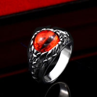Dragon Red Stone Devil's Eye Ring Punk Biker Stainless Steel Ring Unisex