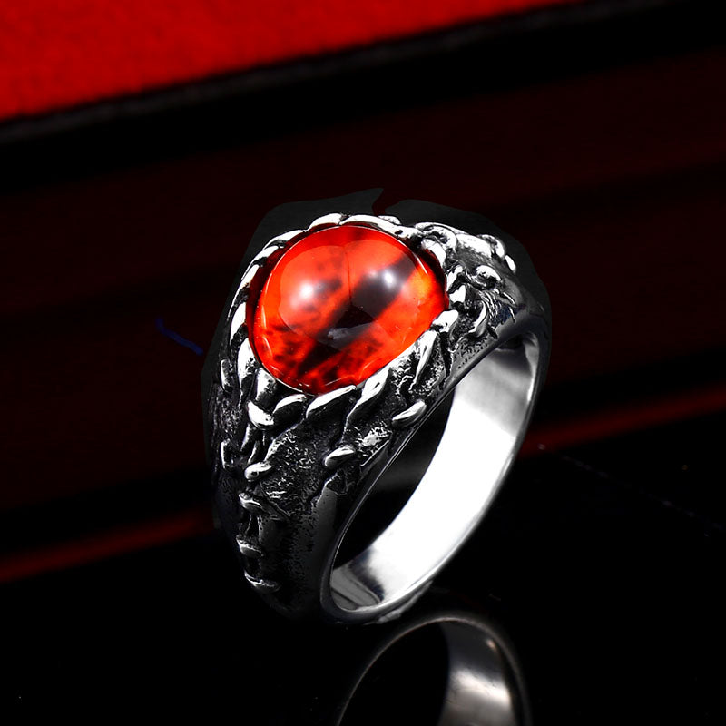 Dragon Red Stone Devil's Eye Ring Punk Biker Stainless Steel Ring Unisex