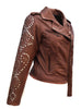 Vanna Woman Leather Moto Biker Jacket Studded Sleeve