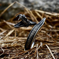 Gothic Fangs Snake Ring – Stainless Steel Open-Band Serpent Jewelry