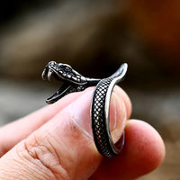 Gothic Fangs Snake Ring – Stainless Steel Open-Band Serpent Jewelry