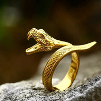 Gothic Fangs Snake Ring – Stainless Steel Open-Band Serpent Jewelry gold