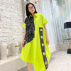 Patchwork Denim Color Block Dress Women Short Sleeve Oversize Loose Asymmetric Midi Dress