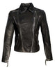 Leather Motorcycle Biker Washed Women Jacket with Multi Zippers