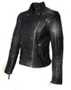 Leather Motorcycle Biker Washed Women Jacket with Multi Zippers