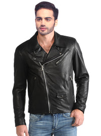 Men Washed Vintage Lamb MotorCycle Biker Jacket XS / LEATHER / Black, Men Jacket - CrabRocks, LeatherfashionOnline
 - 1