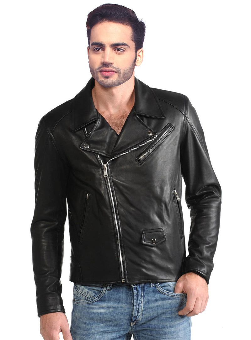 Men Washed Vintage Lamb MotorCycle Biker Jacket XS / LEATHER / Black, Men Jacket - CrabRocks, LeatherfashionOnline
 - 1