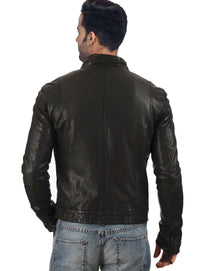 Men Washed Motorcycle Biker Leather Jacket with Diamond Padding at sleeves , Men Jacket - CrabRocks, LeatherfashionOnline
 - 2