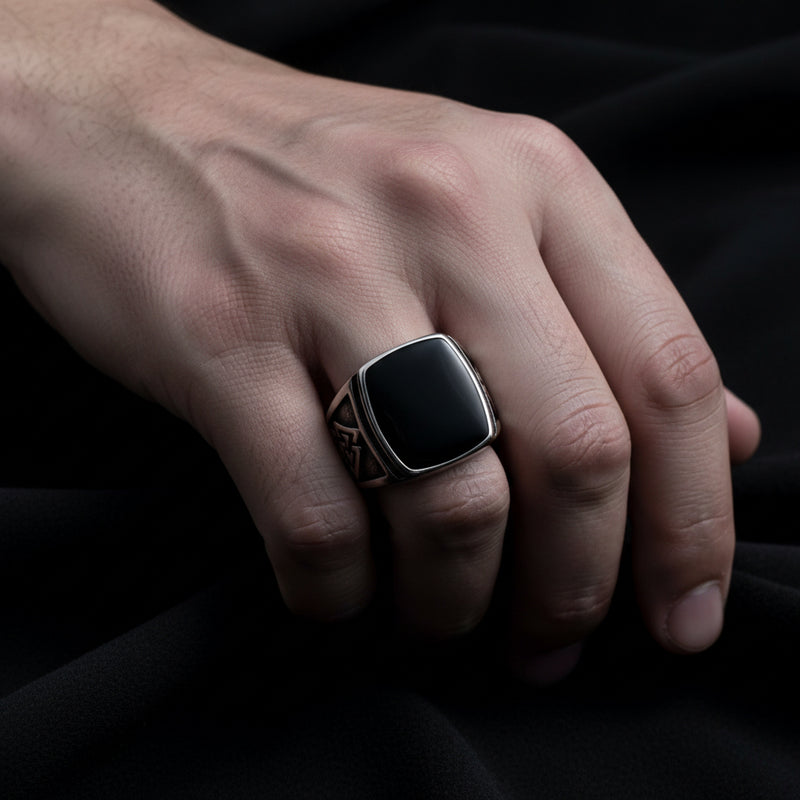 Nordic Viking black Enamel polished men's ring stainless steel fashion jewellery- Best Seller