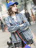 S175 New Fashion Ripped Embroidered Blue Jacket