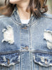 S175 New Fashion Ripped Embroidered Blue Jacket