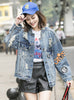 S175 New Fashion Ripped Embroidered Blue Jacket