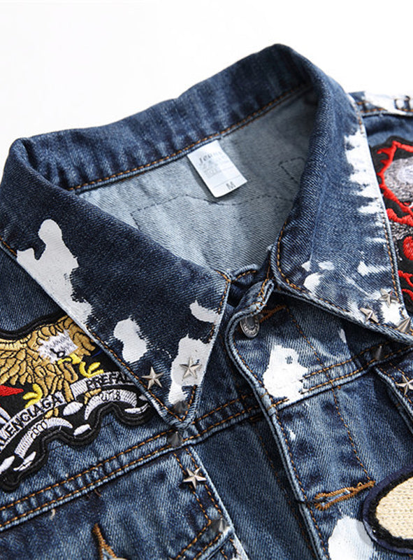 S458 Blue Denim Jacket Without Sleeve,Jean Denim Jacket Print,Sleeveless Denim Jacket