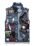 S458 Blue Denim Jacket Without Sleeve,Jean Denim Jacket Print,Sleeveless Denim Jacket