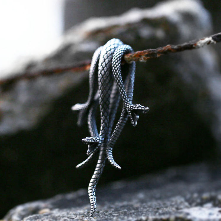 Stainless Steel 3 Wild Snakes Pendant Necklace 