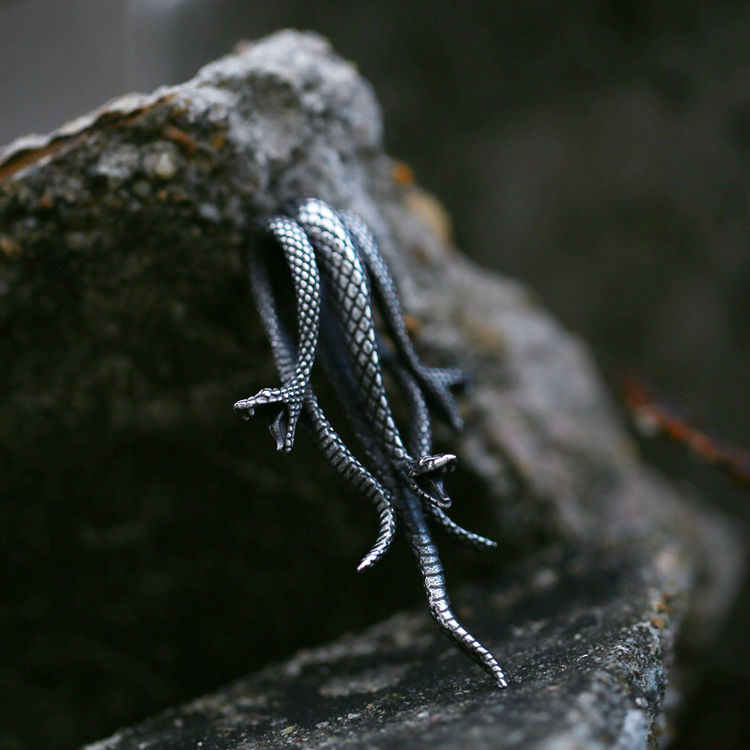 Stainless Steel 3 Wild Snakes Pendant Necklace 