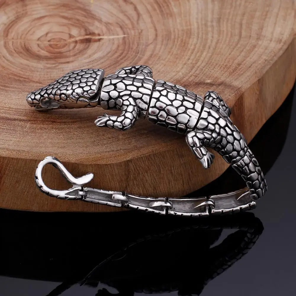Stainless Steel Crocodile Bracelet – Bold Reptile Bangle for Men