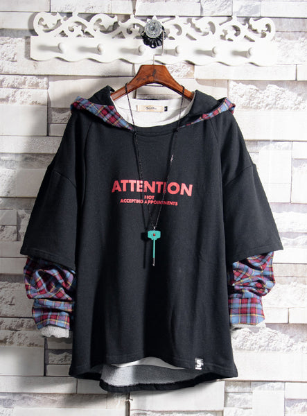 Tide brand hip hop fake two hooded sweater men's personality