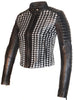 Women Leather Tweed Cut Bonded Biker Jacket , Leather Jacket - Crabrocks, LeatherfashionOnline
 - 1