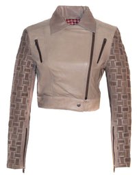 Julian Cropped Leather Woven Woman Jacket
