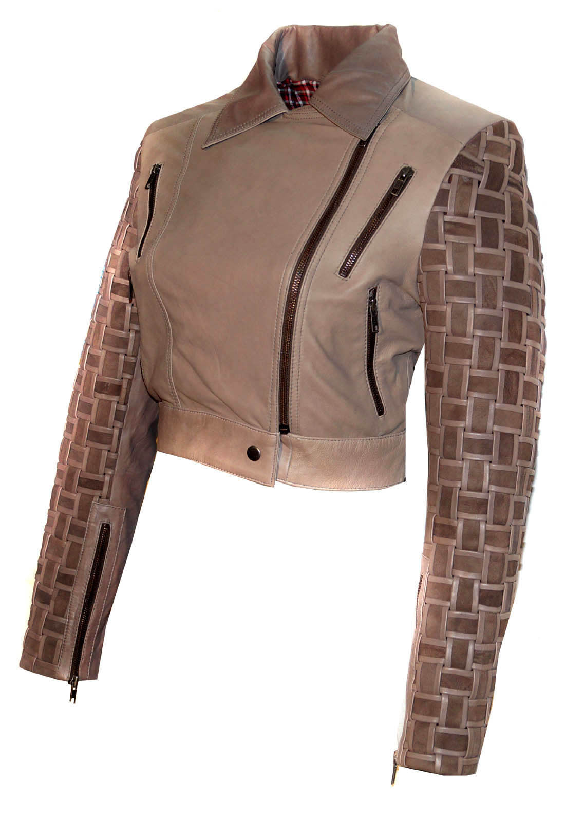 Julian Cropped Leather Woven Woman Jacket