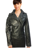 RockStuds Woman Leather Moto Biker Jacket Studded Sleeve