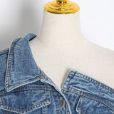 Casual Irregular Denim Jackets For Female Lapel Collar Long Sleeve Tunic Slim Asymmetrical