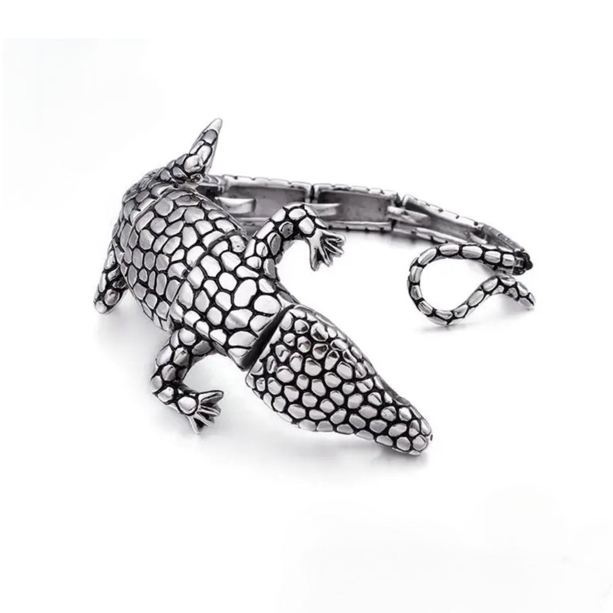 Stainless Steel Crocodile Bracelet – Bold Reptile Bangle for Men