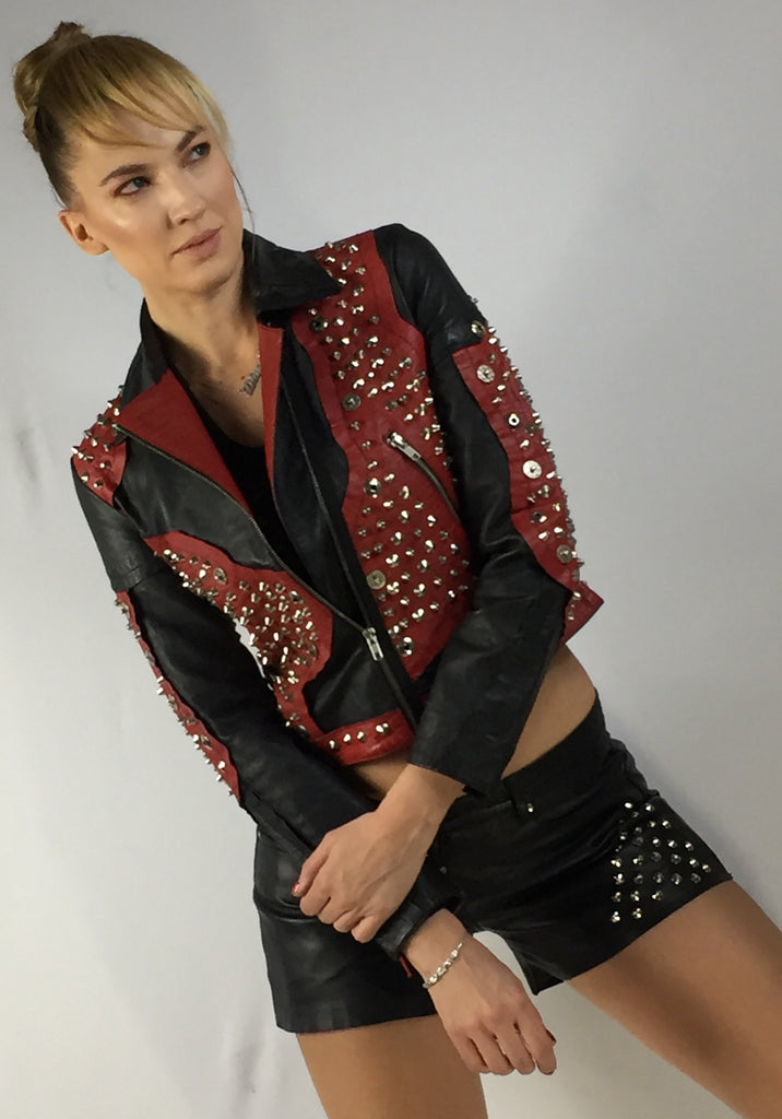 Leather Multi Studded Woman Jacket