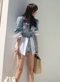 Patchwork Oversized Coat Autumn Fashion Lapel Long Sleeve With Sashes Women Denim Jacket